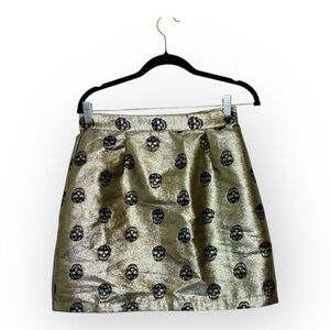 ModCloth Gold Skull Metallic Mini Skirt Glam Punk Party Rock Chic Size 8